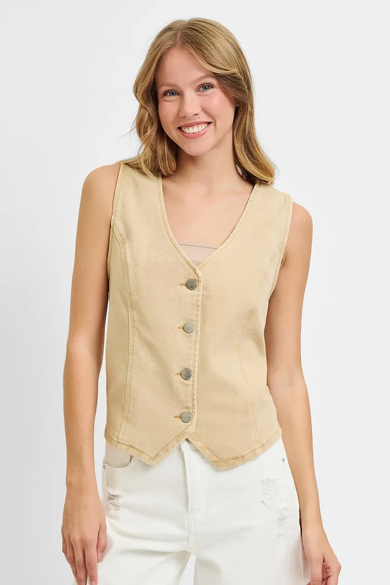 CARON  V-Neck Button Down Vest