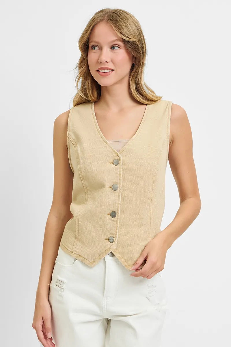 CARON  V-Neck Button Down Vest