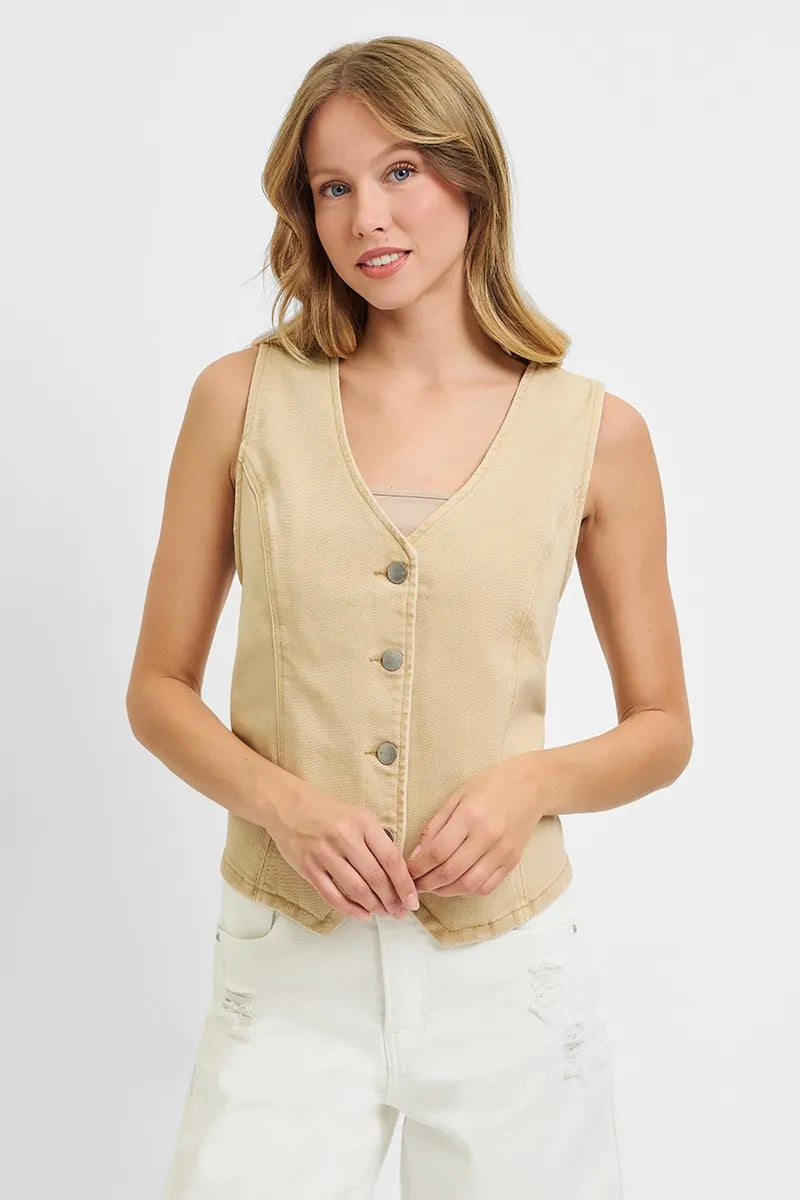CARON  V-Neck Button Down Vest