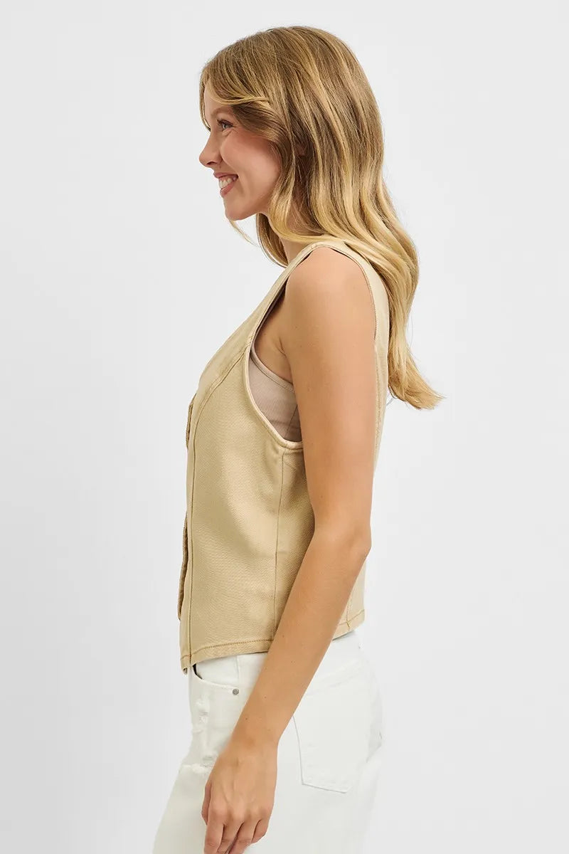 CARON  V-Neck Button Down Vest